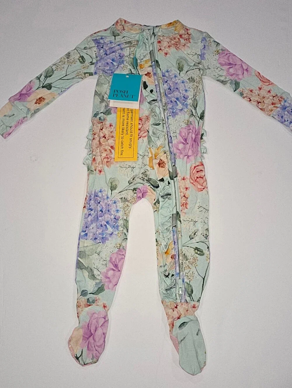 Posh Peanut Mint Floral Footed One-Piece with Pastel Flowers